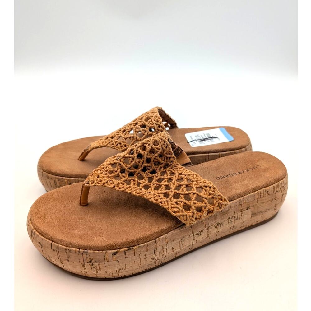 Lucky Brand Jaslene Platform Thong Wedge Sandal Women's Sunflower Sz US9.5 EU41
